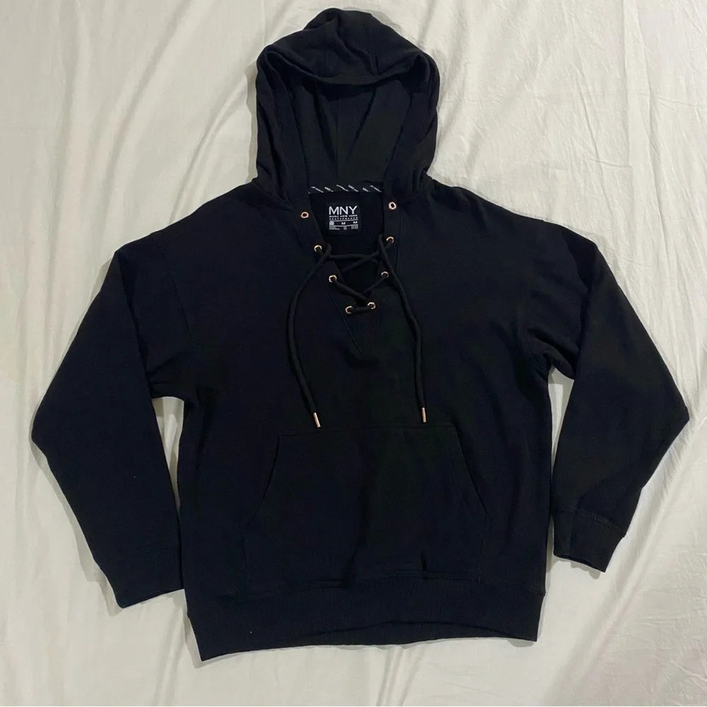 MNY (MarcNewYork) women’s laced chest long sleeves black casual lounge  hoodie-M